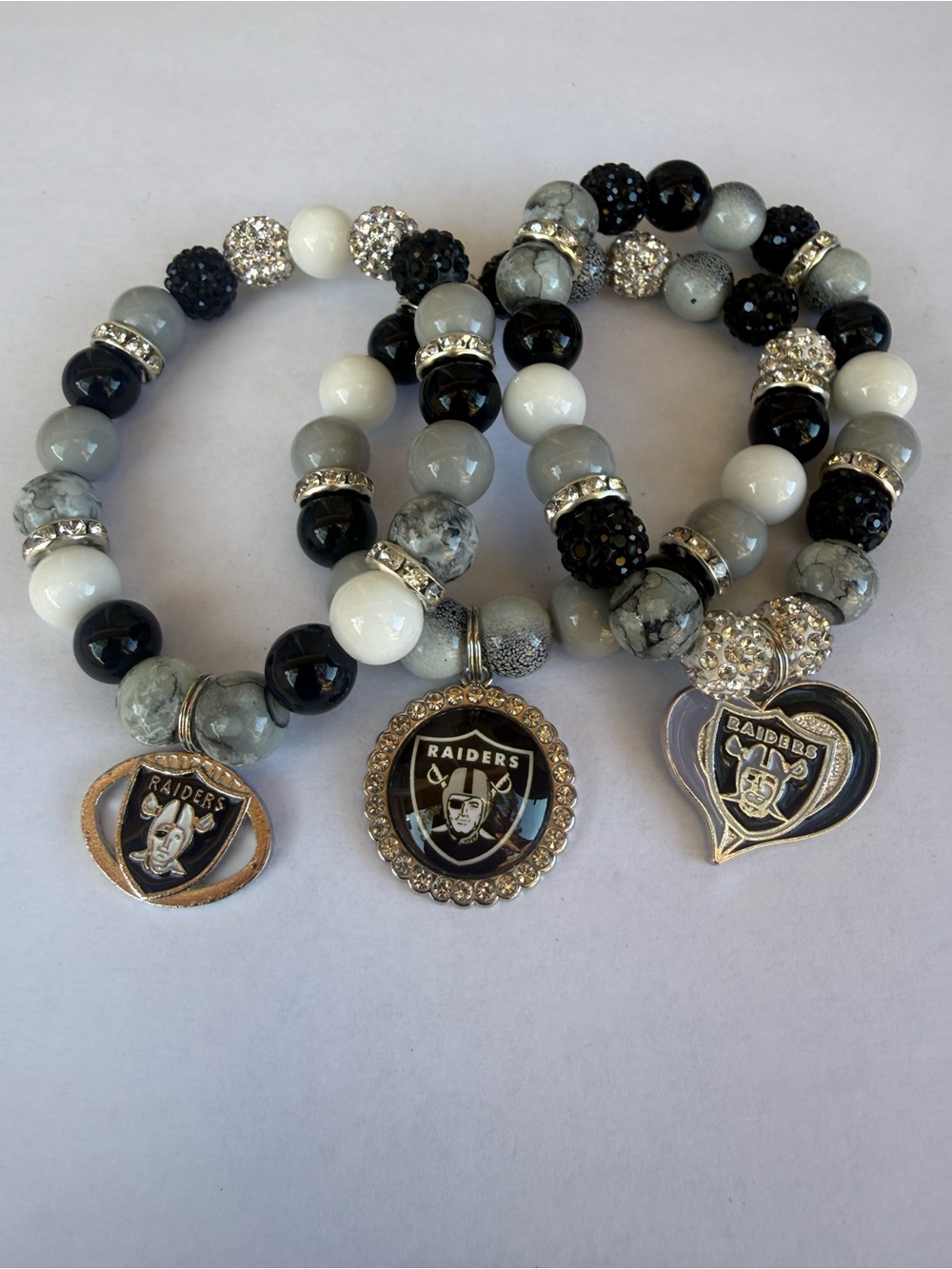 Raiders Black & Gray Beaded Charm Bracelet Set